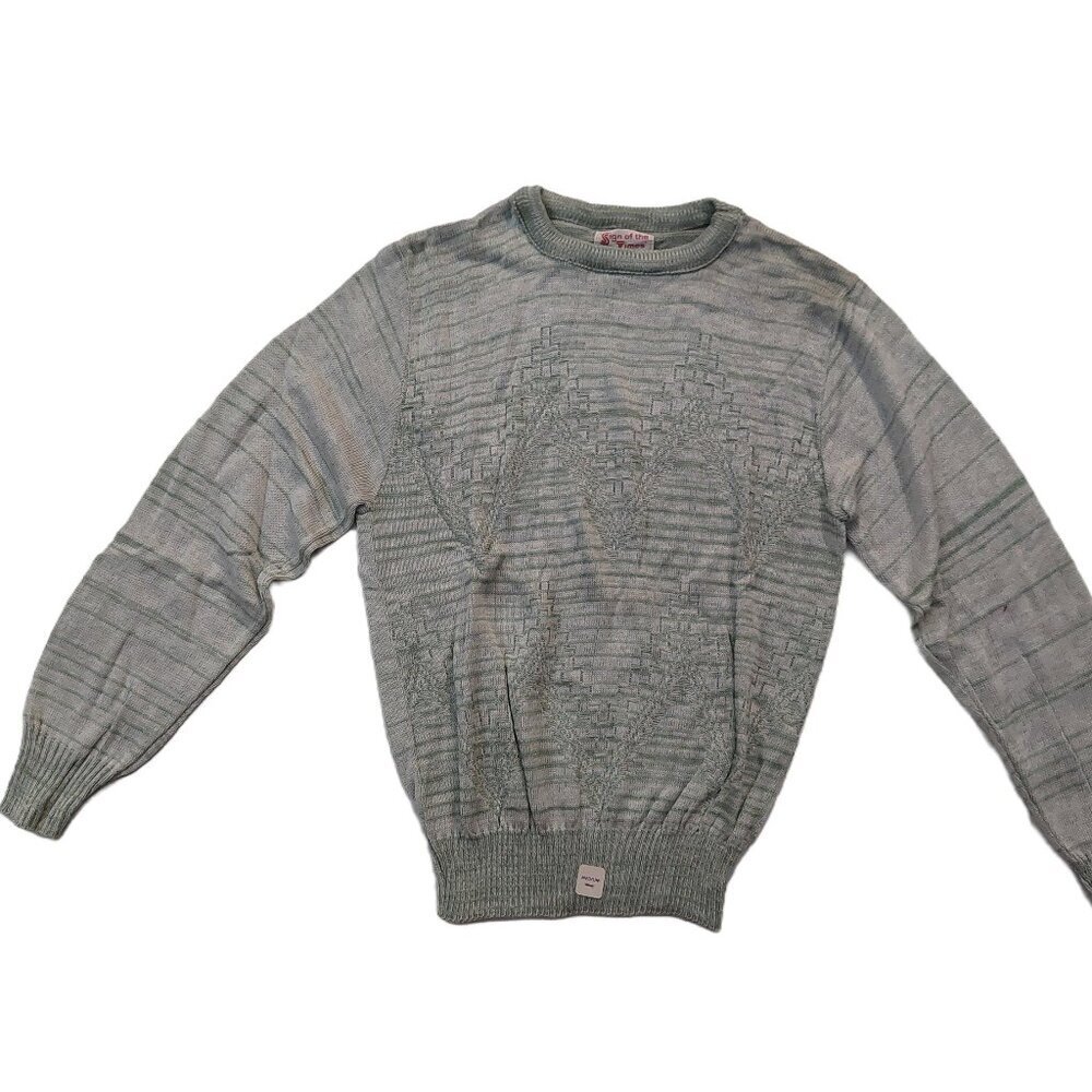 Vintage 1980s SIGN OF THE TIMES Olive Green Knit Crewneck Sweater